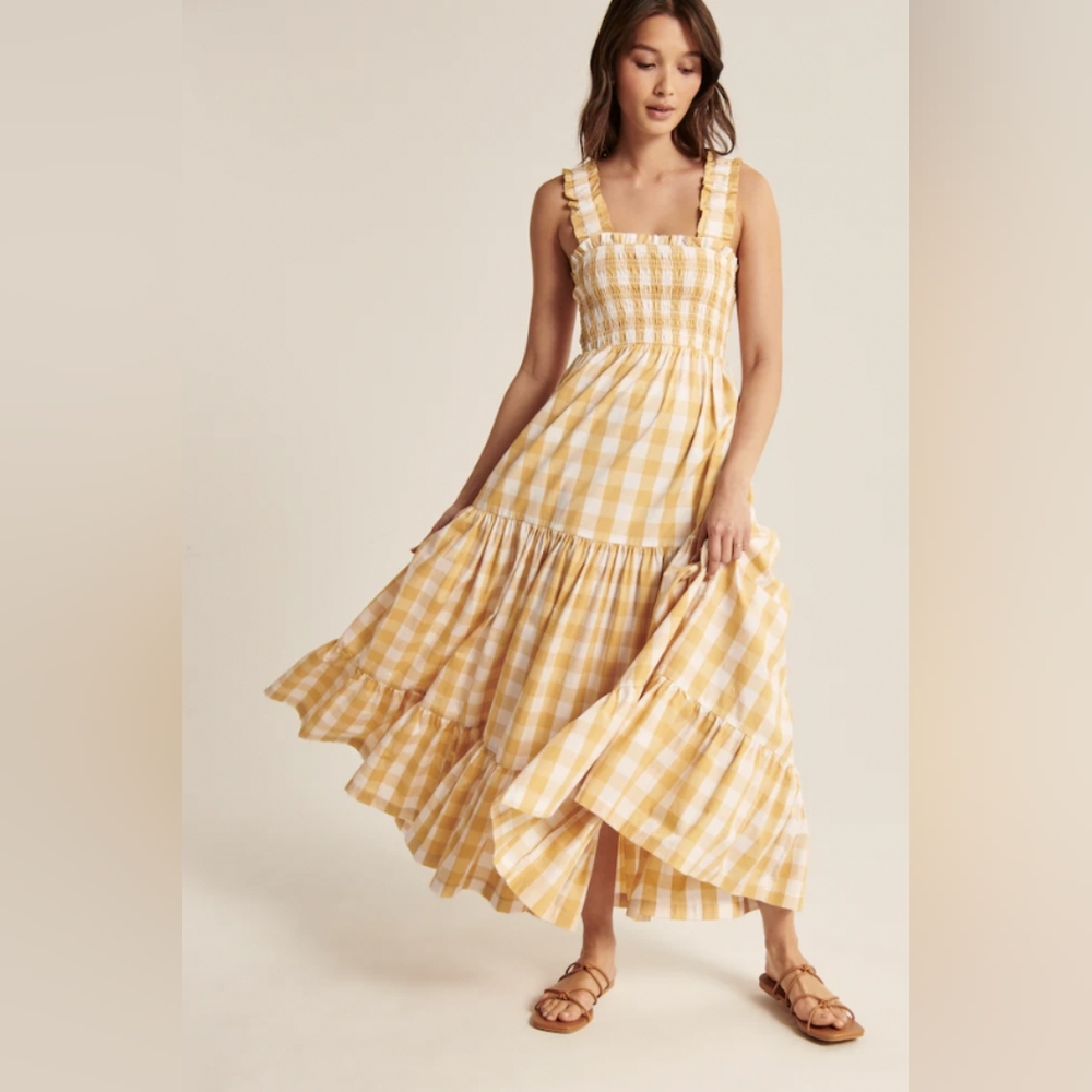 Abercrombie & Fitch Yellow Checkered Maxi Dress